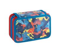 Favorit Trousse 3 compartiments pour l'école, avec papeterie, 20 x 13 x 7,5 cm, camouflage bleu