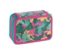 Favorit Trousse 3 compartiments pour l'école, avec papeterie, 20 x 13 x 7,5 cm, camouflage rose