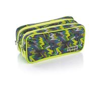 Favorit, Trousse de Maquillage, 2 Compartiments et Fermetures éclair, Extensible et Polyvalent, Impression géométrique Verte, Format 22 x 10 x 10 cm