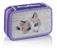 Favorit Trousse d'école à 3 Fermetures éclair avec 12 Crayons de Couleur et 18 feutres 20 x 13 x 7,5 cm avec 3 Compartiments, Rose et Aigue-Marine, Version Chat