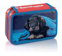 Favorit Trousse Scolaire avec 3 Fermetures éclair - 12 Crayons de Couleur et 18 feutres 20 x 13 x 7,5 cm - 3 Compartiments - Bleu et Bleu Clair - Version Chien, Bleu et Bleu Clair, Version Chien