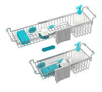 FavoThings Support de séchage Extensible pour évier de Cuisine, Porte-éponge, Brosse, Savon, Chiffon, 36,8 cm à 55,9 cm, Acier Inoxydable