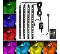 Favoto 4x12 LED Lumière de Voiture, Éclairage d'ambiance Intérieur de Auto avec Port USB et Télécommande, Bande de Lampe Couleur Musicale de Décoration