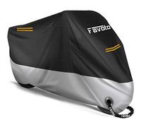 Favoto Housse de Protection Imperméable pour Moto Couverture 210D avec Bande Réfléchissante Résistant aux Poussière Pluie Neige UV Vent Soleil Déjections d'oiseaux, 265x105x125cm Noir+Argent