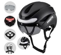 Favoto Casque de Vélo avec Lumière - Casques de Cyclisme pour Homme Femme Adulte avec Lumières Arrières Circonférence Réglable Visière Amovible L 59-61cm Noir