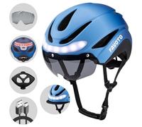 Favoto Casque de Vélo avec Lumière - Casques de Cyclisme pour Homme Femme Adulte avec Lumières Arrières Circonférence Réglable Visière Amovible L 59-61cm Bleu
