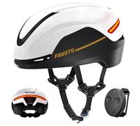 Favoto Casque de Vélo Intelligent avec Lumière - Casque Ebike Certifié CE Double Coque pour Adulte Homme Femme avec Clignotants pour Cyclisme sur Route Déplacements en Ville Ajustable Blanc Noir