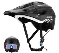 Favoto Casque de Vélo Tout-Terrain - Technologie Double Inmould Casque VTT Cyclisme Léger avec Visière pour Adultes Certifié CE L 59-61cm Réglable Noir Blanc