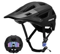 Favoto Casque de Vélo Tout-Terrain - Technologie Double Inmould Casque VTT Cyclisme Léger avec Visière pour Adultes Certifié CE L 59-61cm Réglable Noir Mat