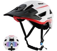 Favoto Casque de Vélo Tout-Terrain - Technologie Double Inmould Casque VTT Cyclisme Léger avec Visière pour Adultes Certifié CE L 59-61cm Réglable Blanc