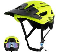 Favoto Casque de Vélo Tout-Terrain - Technologie Double Inmould Casque VTT Cyclisme Léger avec Visière pour Adultes Certifié CE L 59-61cm Réglable Vert Fluorescent