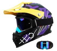 Favoto Casque Motocross Enfant Intégral avec Visière & Casquette Solaire - Certifié ECE 22.06 Casque Cross Léger pour Dirt Bike Off-Road Quad Go-Kart Garçon Fille Violet Jaune S 49-50cm