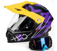 Favoto Casque Motocross Enfant Intégral avec Visière & Casquette Solaire - Certifié ECE 22.06 Casque Cross Léger pour Dirt Bike Off-Road Quad Go-Kart Garçon Fille Violet Jaune M 51-52cm