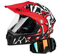 Favoto Casque Motocross Enfant Intégral avec Visière & Casquette Solaire - Certifié ECE 22.06 Casque Cross Léger pour Dirt Bike Off-Road Quad Go-Kart Garçon Fille Rouge Noir M 51-52cm