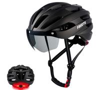 Favoto Casque Vélo avec Lumière - Casques de Cyclisme pour Homme Femme Adulte avec Lumières Arrières Circonférence de Tête Réglable Visière Amovible M 55-58cm Noir