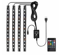 Favoto Éclairage intérieur LED de voiture 4 x 12 - Éclairage intérieur de voiture USB avec télécommande infrarouge RVB - Barre lumineuse pour intérieur
