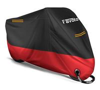 Favoto Housse de Protection Imperméable pour Moto Couverture 210D avec Bande Réfléchissante Résistant aux Poussière Pluie Neige UV Vent Soleil Déjections d'oiseaux, 245x105x125cm Noir+Rouge