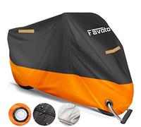 Favoto Housse de Protection Imperméable pour Moto Couverture 210D avec Bande Réfléchissante Résistant aux Poussière Pluie Neige UV Vent Soleil Déjections d'oiseaux, 265x105x125cm Noir+Orange