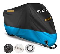 Favoto Housse de Protection Imperméable pour Moto Couverture 210D avec Bande Réfléchissante Résistant aux Poussière Pluie Neige UV Vent Soleil Déjections d'oiseaux, 295x105x125cm Noir+Bleu