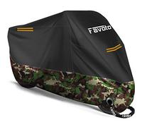 Favoto Housse de Protection Imperméable pour Moto Couverture 210D avec Bande Réfléchissante Résistant aux Poussière Pluie Neige UV Vent Soleil Déjections d'oiseaux, 245x105x125cm Noir+Camouflage