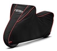 Favoto Housse de Protection pour Moto Imperméable en Oxford 300D avec Longues Bandes Réfléchissantes, Bâche Extérieure à l'épreuve de Poussière/Neige/Pluie du Vent des Soleil, 265cm XXXL Noir+Rouge