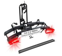 Favoto Porte-Vélos Attelage pour 2 E-Bikes avec Rampe Pliable - Support Arrière Aluminium 60kg avec Feux Arrière Serrure Antivol Support Plaque Compatible Pneus Jusqu’à 26x4.0