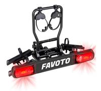 Favoto Porte-vélos pour 2 vélos - Attelage de remorque pliable - En aluminium - Pour 2 vélos jusqu'à 50 kg - Avec feu arrière - Antivol et support de plaque d'immatriculation - Pneus maximum 29 x 2,25