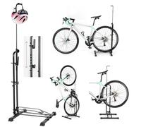Favoto Support au Sol pour Vélo - Porte-Vélo de Stationnement Intérieur Extérieur Réglable en Hauteur pour Vélos de 20 à 29 Pouces VTT et Vélo de Route 3-en-1 Noir