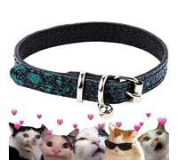 FAVPET Classique Collier pour Chat en Cuir Véritable, Fait Main Collier avec Cloche, Colliers en Cuir Ajustable pour Chaton avec Cloche (Vert)