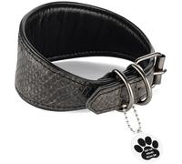 FAVPET Collier en Cuir Souple pour Lévrier avec Étiquette ID QR et Nouveaux D-Anneaux en Métal épaissi pour Whippet Lévrier Italien Saluki Borzoi Galgo Espagnol, Large Collier pour Chien (Gris, M)