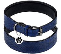 FAVPET Collier pour Chien en Cuir avec ID Tag QR, Collier pour Chien en Cuir Fait Main, Collier pour Petit Chien, Collier pour Chien Moyen, Collier pour Grand Chien, Colliers pour Chiot (M, Bleu)