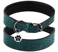 FAVPET Collier pour Chien en Cuir avec ID Tag QR, Fait Main, Collier pour Petit Chien, Collier pour Chien Moyen, Collier pour Grand Chien, Colliers pour Chiot (S, Vert)