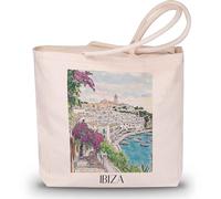 favplace Sac de shopping avec motif de villes Ibiza Baléares Espagne Tote Bag - Sac de shopping ou sac de courses pour les voyages ou la maison - Sac à dos de voyage - Sac en jute, En allemand., 42cm