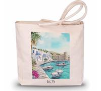 favplace Sac de shopping avec motif de villes Kos Grèce Tote Bag - Sac de shopping ou sac de courses pour les voyages ou la maison - Sac à dos de voyage - Sac en jute, En allemand., 42cm x 38cm