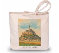 favplace Sac de shopping avec motif de villes Le Mont Saint Michel France Tote Bag - Sac de shopping ou sac de courses pour les voyages ou la maison - Sac à dos de voyage - Sac en jute, En allemand