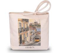 favplace Sac de shopping avec motif de villes Lisbonne Portugal Tote Bag - Sac de shopping ou sac de courses pour les voyages ou la maison - Sac à dos de voyage - Sac en jute, En allemand., 42cm x