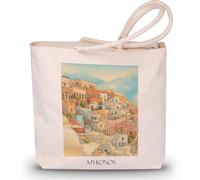 favplace Sac de shopping avec motif de villes Mykonos Grèce - Sac fourre-tout ou sac de courses pour les voyages ou la maison - Sac à dos de voyage - Sac en jute, En allemand., 42cm x 38cm