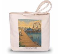 favplace Sac de shopping avec motif de villes Santa Monica Pier de Carlifornie - Sac fourre-tout ou sac à provisions pour les voyages ou la maison - Sac à dos de voyage - Sac en jute, En allemand
