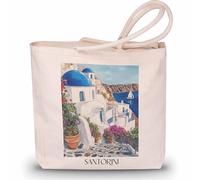 favplace Sac de shopping avec motif de villes Santorin Santorini Grèce Tote Bag - Sac de shopping ou sac de courses pour les voyages ou la maison - Sac à dos de voyage - Sac en jute, Anglais, 42cm x