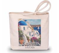 favplace Sac de shopping avec motif de villes Santorin Santorini Grèce Tote Bag - Sac de shopping ou sac de courses pour les voyages ou la maison - Sac à dos de voyage - Sac en jute, En allemand