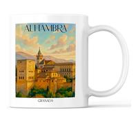 favplace Tasse à café avec motif de villes Alhambra Granada Espagne - Idée cadeau ou cadeau pour les déplacements ou la maison - Tasse à café de voyage 330 ml blanche