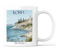 favplace Tasse à café avec motif de villes Corfou Grèce - Idée cadeau ou cadeau pour les voyages ou la maison - Tasse à café de voyage 330 ml blanche