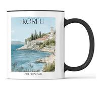 favplace Tasse à café avec motif de villes Corfou Grèce - Idée cadeau ou cadeau pour les voyages ou la maison - Tasse à café de voyage 330 ml noire