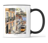 favplace Tasse à café avec motif de villes Lisbonne Portugal - Idée cadeau ou cadeau pour les voyages ou la maison - Tasse à café de voyage 330 ml noire