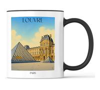 favplace Tasse à café avec motif de villes Louvre Paris - Idée cadeau ou cadeau pour les voyages ou la maison - Tasse à café de voyage 330 ml noire