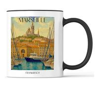 favplace Tasse à café avec motif de villes Marseille France - Idée cadeau ou cadeau pour les voyages ou la maison - Tasse à café de voyage 330 ml noire