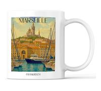 favplace Tasse à café avec motif de villes Marseille France - Idée cadeau ou cadeau pour les voyages ou la maison - Tasse à café de voyage 330 ml blanche