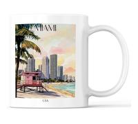 favplace Tasse à café avec motif de villes Miami Beach Floride États-Unis - Idée cadeau ou cadeau pour les déplacements ou la maison - Tasse à café de voyage 330 ml blanche