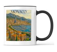 favplace Tasse à café avec motif de villes Monaco Côte d'Azur - Idée cadeau ou cadeau pour les voyages ou la maison - Tasse à café de voyage 330 ml noire
