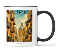 favplace Tasse à café avec motif de villes Palerme Sicile Italie - Idée cadeau ou cadeau pour les voyages ou la maison - Tasse à café de voyage 330 ml noire